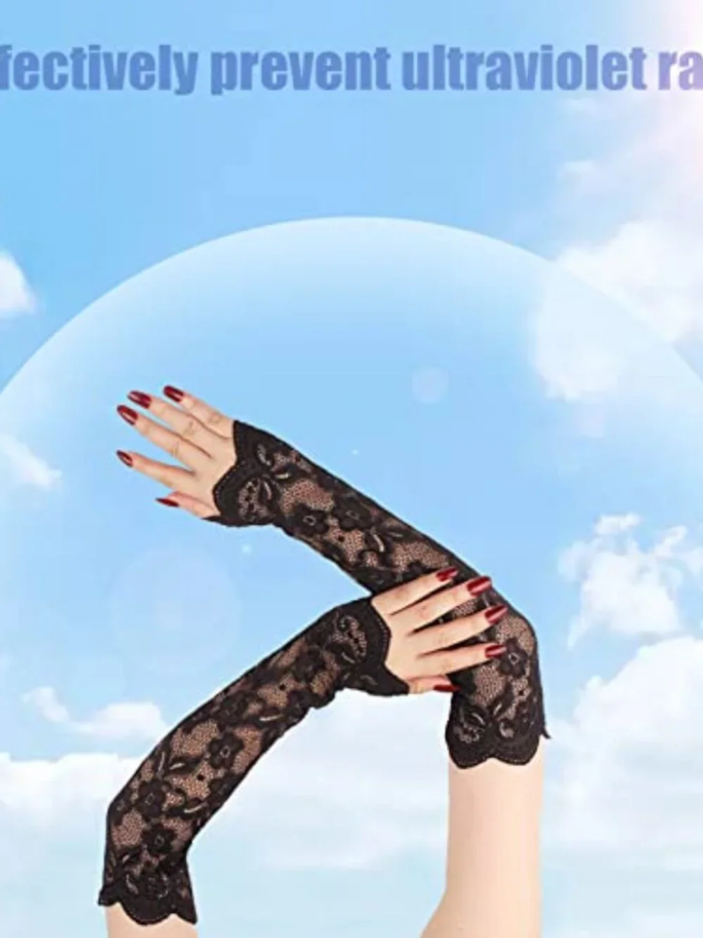 Lace Arm Sleeves UV Protection Elbow Length Fingerless Gloves
